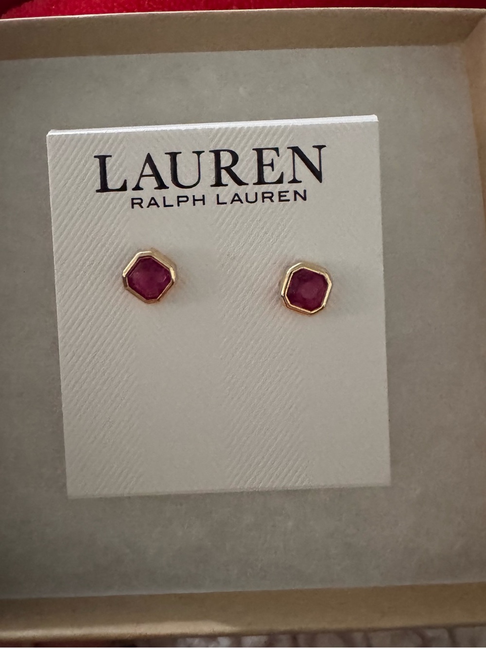 Ralph Lauren Gold-Tone Pink Hexagonal Stud Earrings